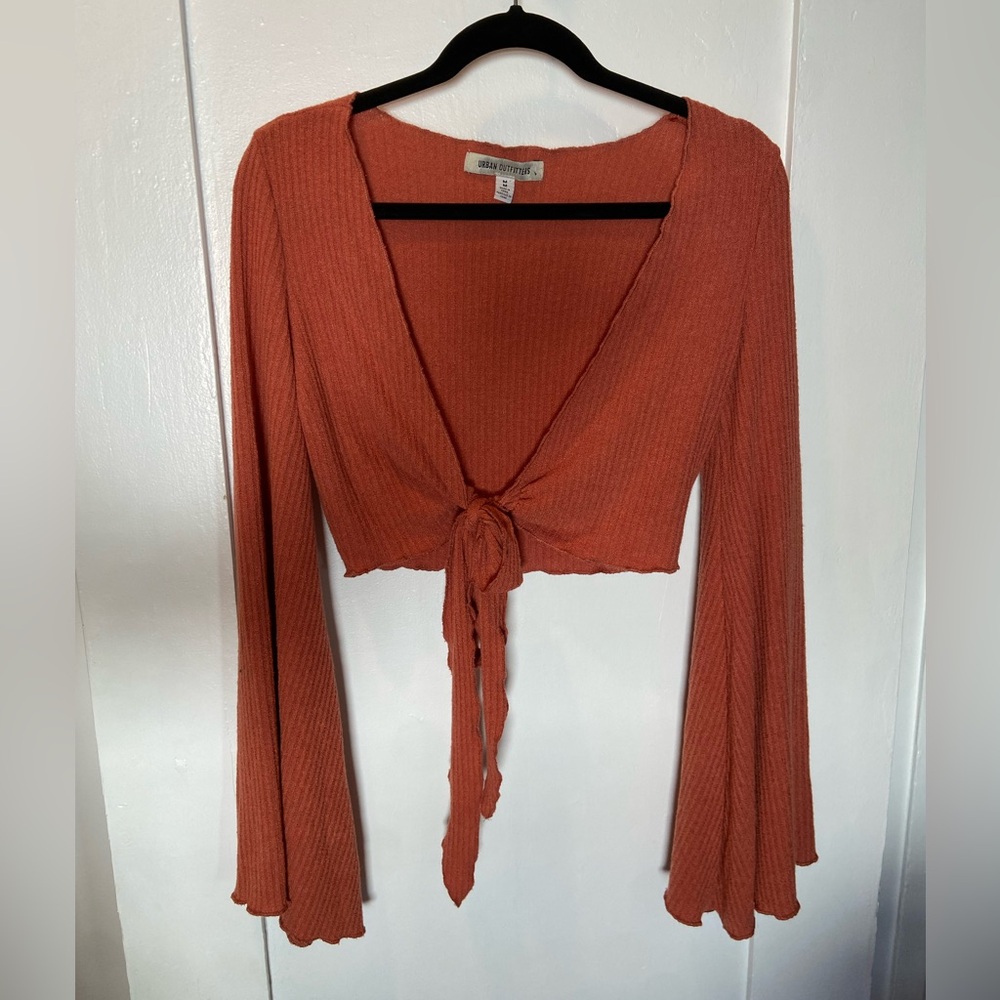 Urban Outfitters Burnt Orange Front Tie Bell Sleeve Top- SIZE
